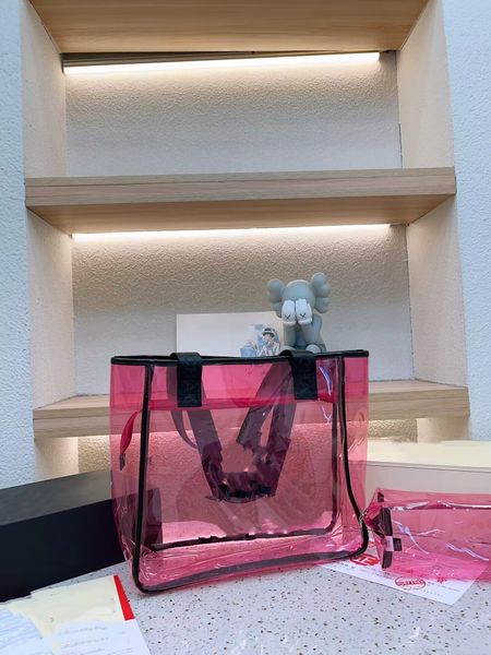 

classic alphabet pattern handbag large capacity jelly beach bag transparent tote bags fashion outdoor holiday handbags with purses