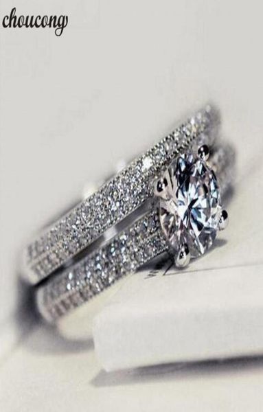 

choucong women wedding ring set 925 sterling silver diamond rings female party jewelry gift 3 color silverrosegold6928417, Slivery;golden