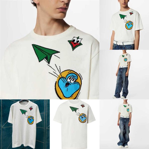 

france paris knitting jacquard cartoon tee luxury designer men women embroidery letters tshirts summer spring fashion high street red christ, White;black