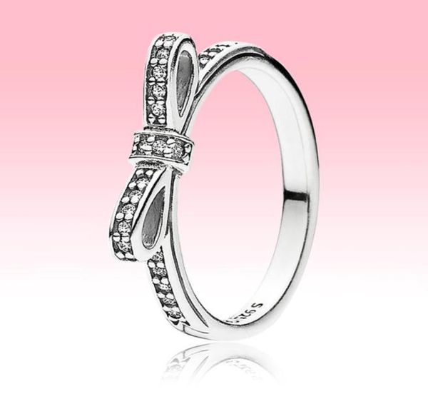 

classic bow ring full crystal beautiful party jewelry for pandora 925 sterling silver rings set with original box for women girls3686038, Slivery;golden
