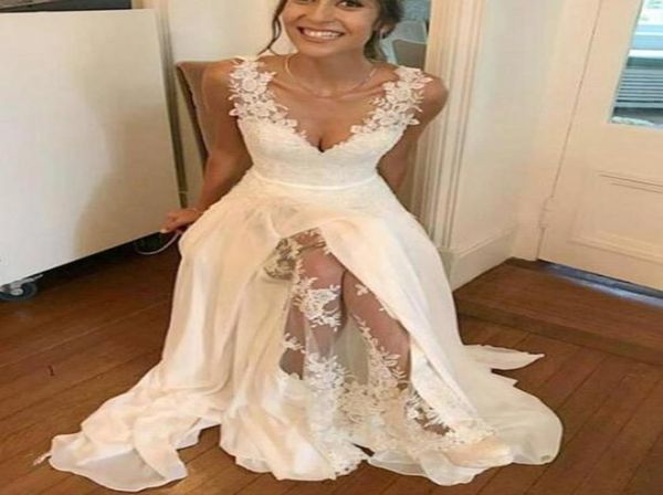 

elegant white lace prom dresses v neck designer 2021 lace unique skirt lace slits chiffon applique evening formal gowns long8649606, Black