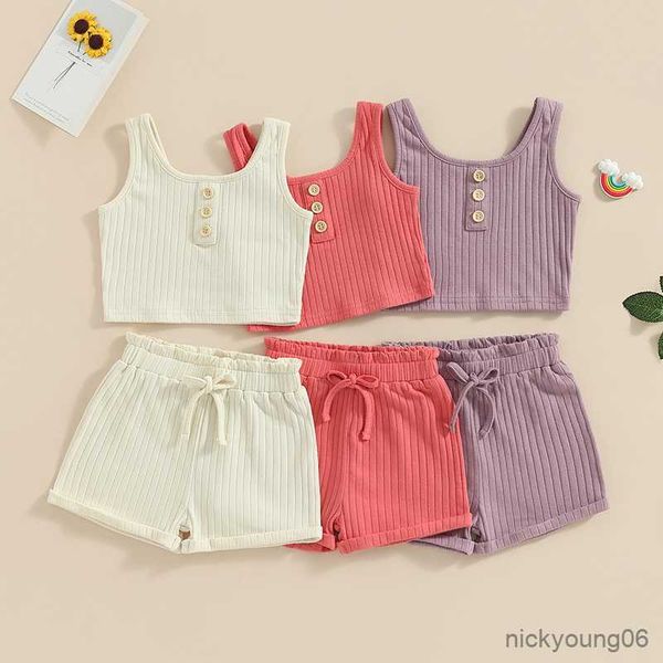 

clothing sets fashion kids baby girls boys outfits shorts set summer solid casual sleeveless knit rib vest anddrawstring 2pcs suit, White