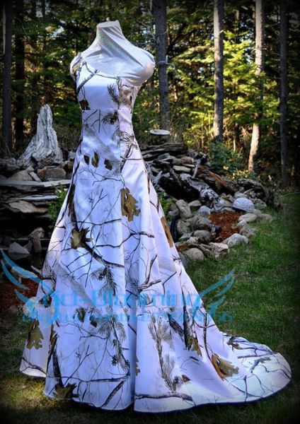 

realtree snow camo wedding dress one shoulder court train laceup back country camo formal gown4904974, White