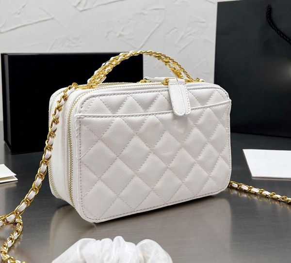 

mini zip designer cosmetic bags solid color caviar crossbody bags classic handbags goldtone metal chain diamond quilting luxury b2674684