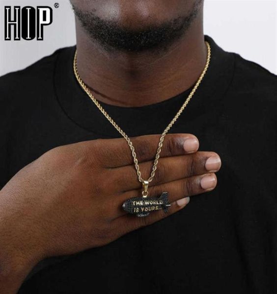 

hip hop the world is yours blimp gold color cubic zircon necklaces pendants for men jewelry with tennis chain189s4772015, Silver