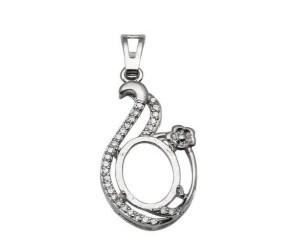 

beadsnice 8x13 mm oval cut vintage style semi mount silver 925 dangle pendant setting wedding pendant necklace handmade id 340638635276, Slivery;crystal