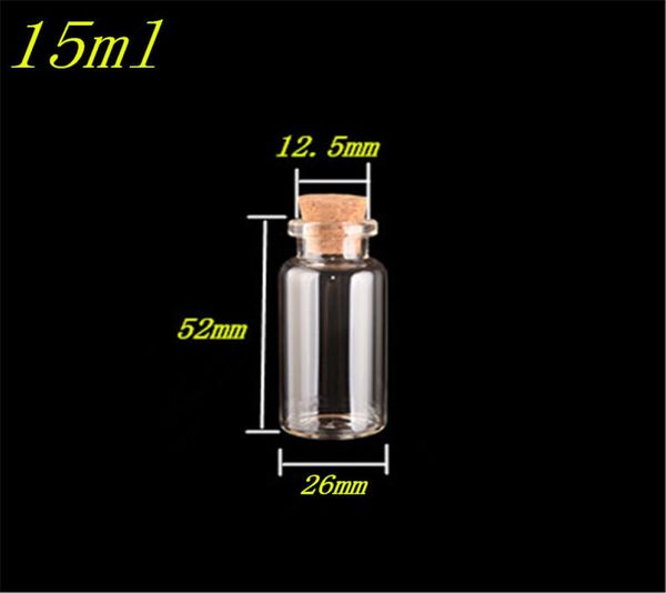 

100pcs 26x52x125mm small glass bottles with corks diy 15 ml empty clear transparent glass jars2708233