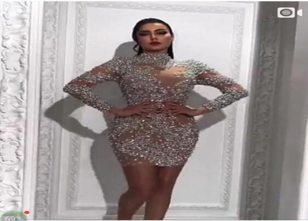 

yousef aljasmi beaded prom dresses high neck long sleeves formal evening gowns mini luxury graduation party gowns custom made plus3172820, Black