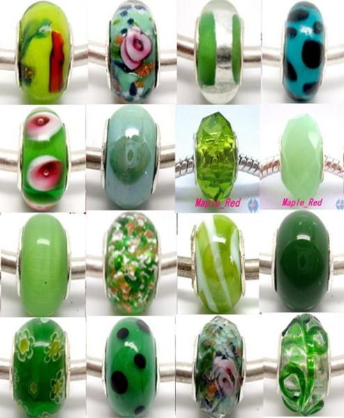 

100pcs green 925 sivler core murano glass beads for jewelry making loose lampwork charms diy beads for bracelet whole in bulk 7968702, Black