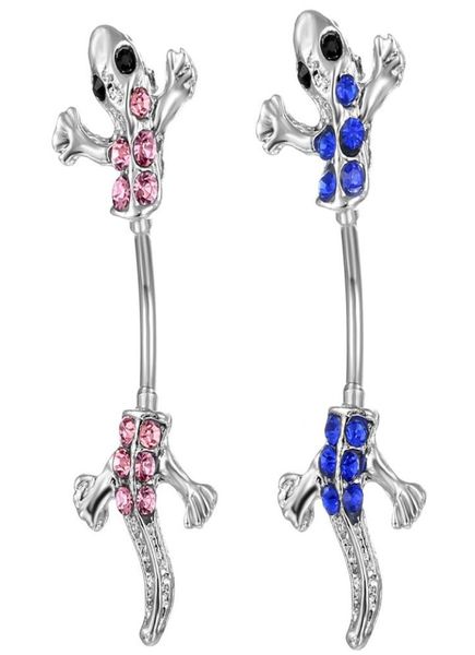 

d0424 gecko belly navel stud ltblue color 10mm length 14ga09382481, Silver