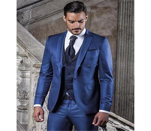 

new brand new one button blue wedding groom tuxedos notch lapel groomsmen men suits prom blazer jacketpantsvesttie 0896720791, Black;gray