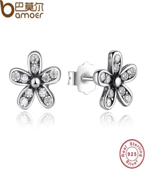 

new arrival authentic 925 sterling silver dazzling daisy stud earrings with clear cz jewelry special store78245352407592, Golden;silver