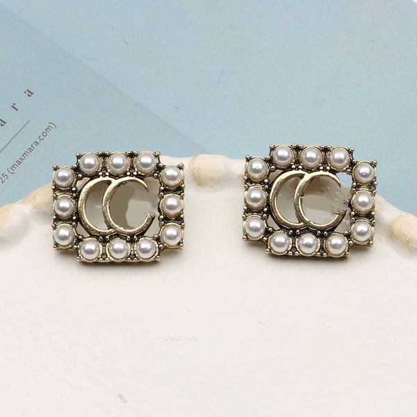 

20style luxury brand designers letters stud famous women double g-letter studs diamond pearl wedding party jewerlry s925 silver, Golden;silver