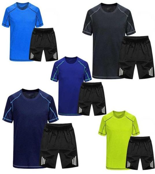 

men running set t shirt shorts football soccer basketball jersey sport wear suit sportswear tracksuits fitness gym clothing6381848, Black;blue