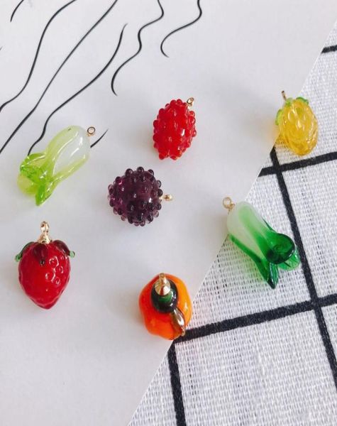 

20pcs fruit vegetables glass crystal charms food strawberry grape tomato chinese cabbage necklace pendants ornament accessories9624110, Silver