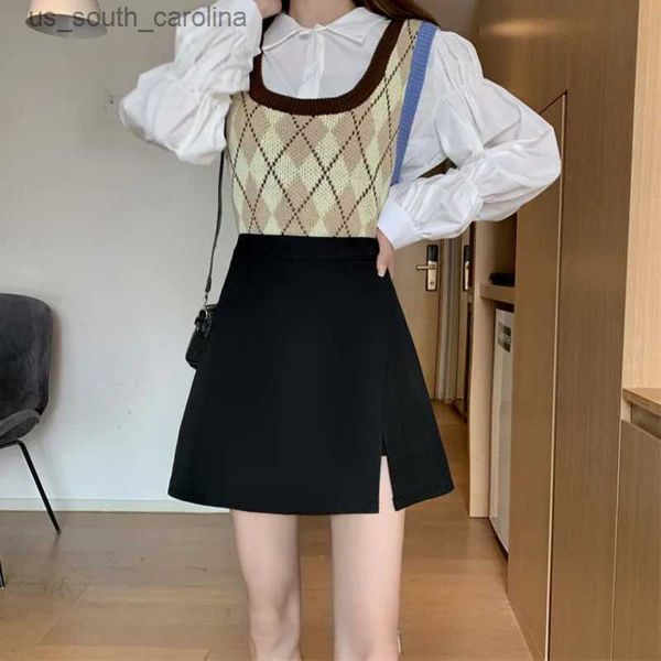 

skirts large irregular machine split pants fat women buttocks one-step short a line skirt black l230522