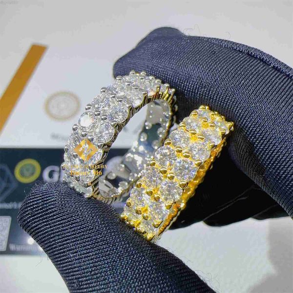 

6mm width two rows diamond silver 925 rings fine jewelry fashion iced out vvs moissanite diamond band ring