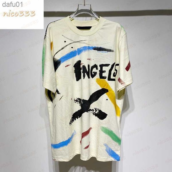 

men's t-shirts 23ss new t shirt hand painted graffiti letters printed pattern cotton round neck loose versatile street men women short, White;black