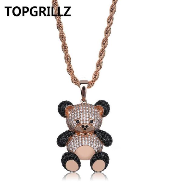 

rillz hip hop copper rose gold silver color cubic zircon panda pendant necklace charm for men women jewelry necklaces gifts2842277