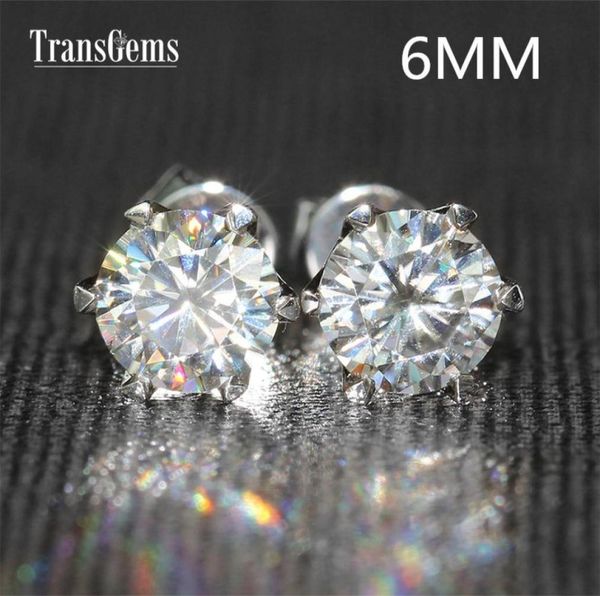 

transgems 14k 585 white gold 16ctw 6mm lab created moissanite diamond stud earrings for women push back earrings1493304, Golden;silver