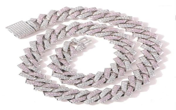 

iced out chains for men women pink cuban link necklace luxury micro paved cz cuban chain hip hop jewelry gifts17934810, Silver