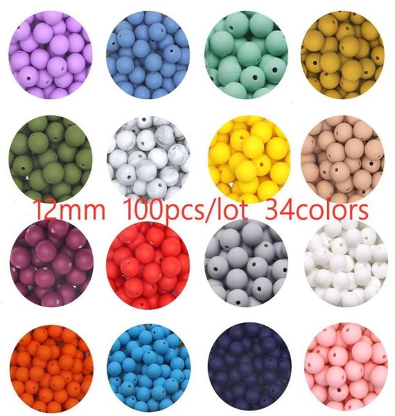 

kovict 100pcs 12mm teethers round silicone beads 34colors bpa diy pacifier chain bracelet baby teething care toys accessories7783851