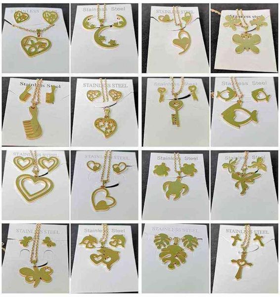 

10 sets whole gold color stainless steel moon star necklace earring jewelry sets random necklace sets for women h2204222833676, Black