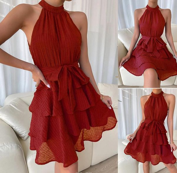 

women's casual dress 2023 summer new women's patchwork sleeveless ruffled hem women's dress, Black;gray