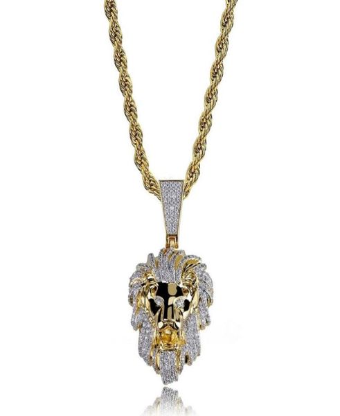 

iced out lion head pendant necklace for men women luxury designer mens bling diamond animal pendants gold zircon necklace jewelry 3640896, Silver