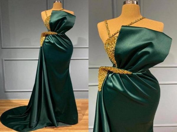 

stunning dark green mermaid evening dresses gold beads sequined spaghetti strap neckline ruffles long party occasion prom gowns bc8980326, Black;red