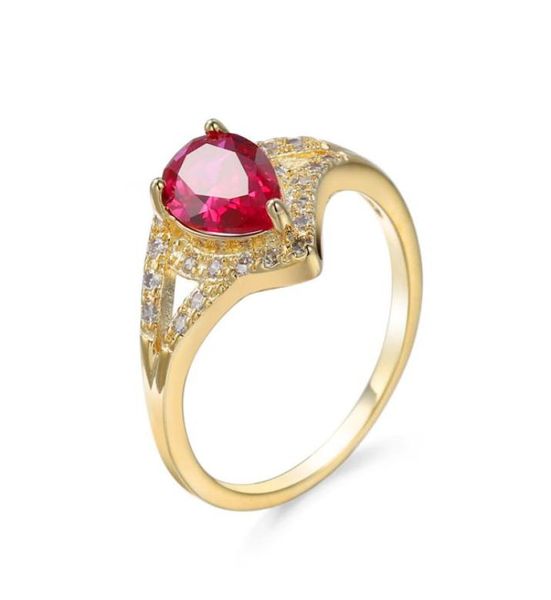 

luckyshine 6 pcs 1lot elegant vintage water drop fire red quartz gems rose gold rings wedding family friend holiday gift rings4526672, Golden;silver