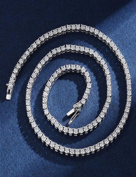 

hip hop tennis necklace 4mm created moissanite gemstone basic tennis chain necklace fine jewelry whole28351740220, Silver