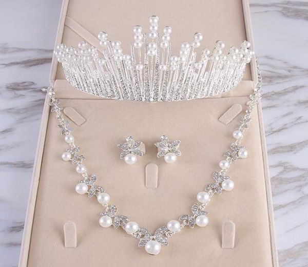 

beauty silver flower bridal necklace earring suits 3 pieces jewelry suits wedding bridal jewelry p4190164792543, White