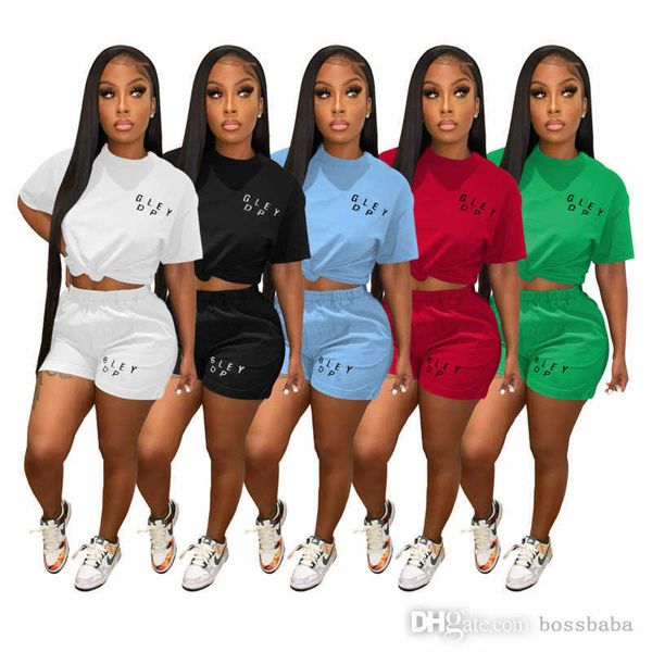 

designer women letter print tracksuits 2023 two piece outfits summer short sleeve t shirt and shorts sport joggers suit, Gray