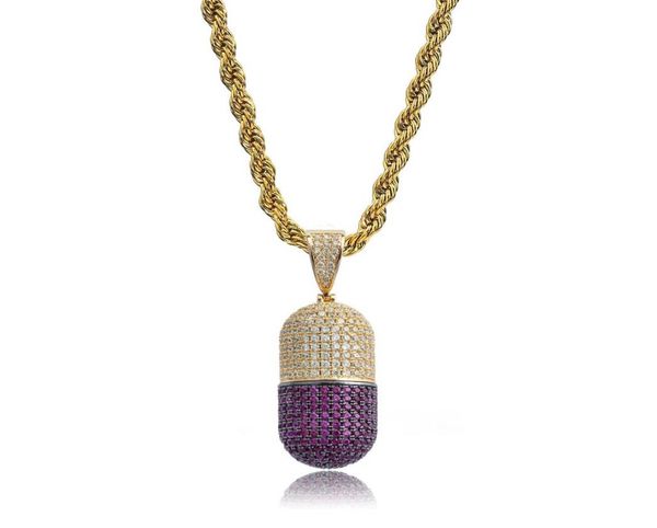 

new hip hop colorful pill bottle shape necklace can open capsules pendant cubic zircon necklace iced out detachable unisex7849459, Silver