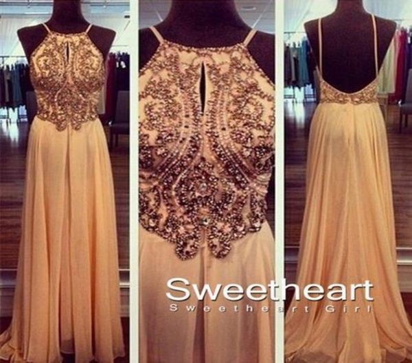 

2015 back prom dresses spaghetti backless beaded crystal chiffon a line maxi long evening gowns party dress boutique custom m5240852, Black