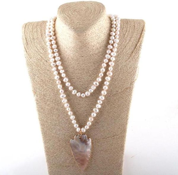 

pendant necklaces fashion women pearl jewelry 89mm knotted freshwater shell necklacespendant9177476, Silver