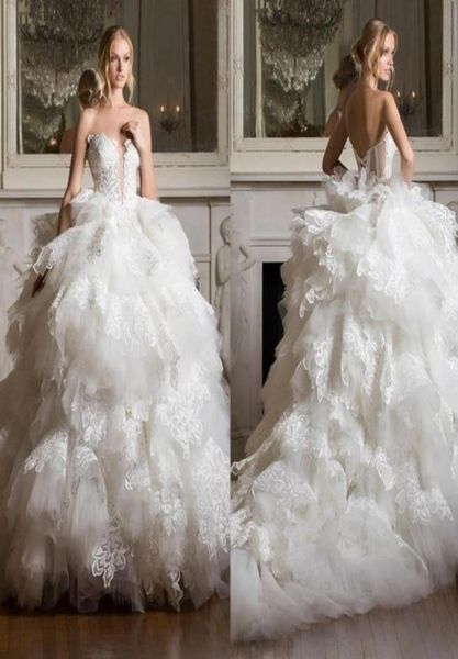 

pnina tornai 2019 tiered skirts wedding dresses backless lace appliqued ball gown wedding dress plus size bridal gowns86429437150353, White