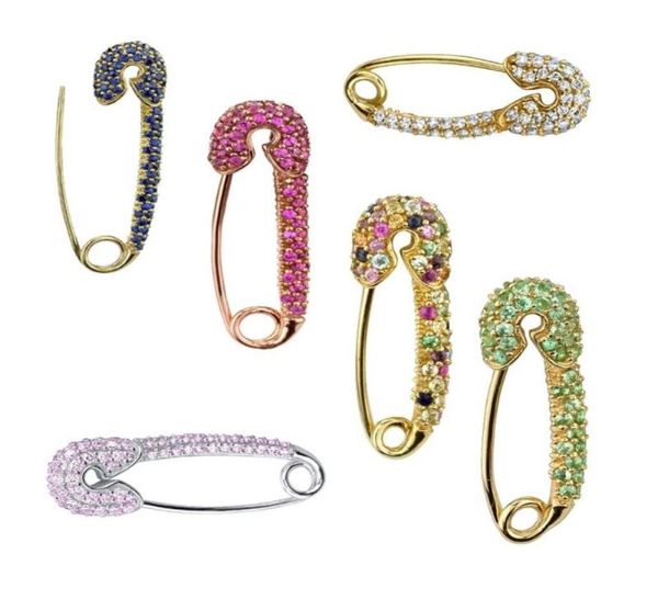 

dangle chandelier mini rainbow green red white cz safety pin korean earring paperclip paved colorful fashion dainty girl women j3843102, Silver