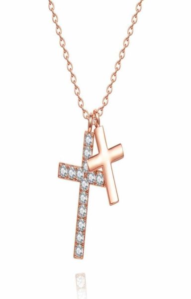 

pendant necklaces jingyang hangers kettingen voor vrouwen fashion crystal double cross sieraden meisje charm zirkoon verstelbare k6333316, Silver