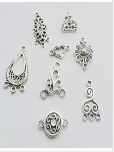 

80pcslot mixed tibetan silver connectors charms pendant for bracelet jewelry making3636647