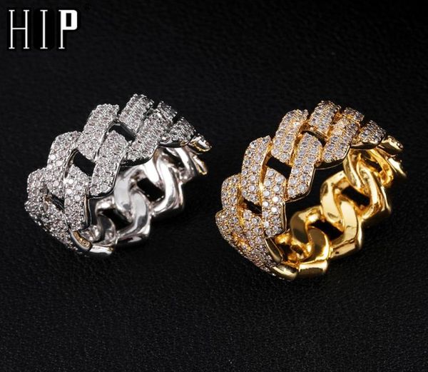 

hip hop iced out bling charm cuban prong ring mens gold color cubic zirconia ring for men women jewelry y01221207271, Slivery;golden