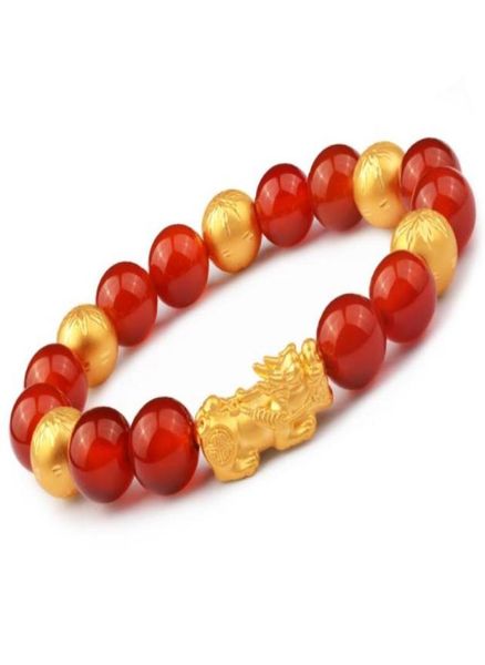

gold plated pixiu animal charms red agate beads bracelet vietnamese transfer luck mascot bracelet gift for women62520009053091, Golden;silver