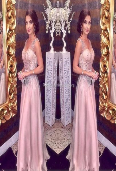 

blush pink evening dresses a line spaghetti v neck major beading long chiffon prom party red carpet girls pageant gowns 642601, Black;red
