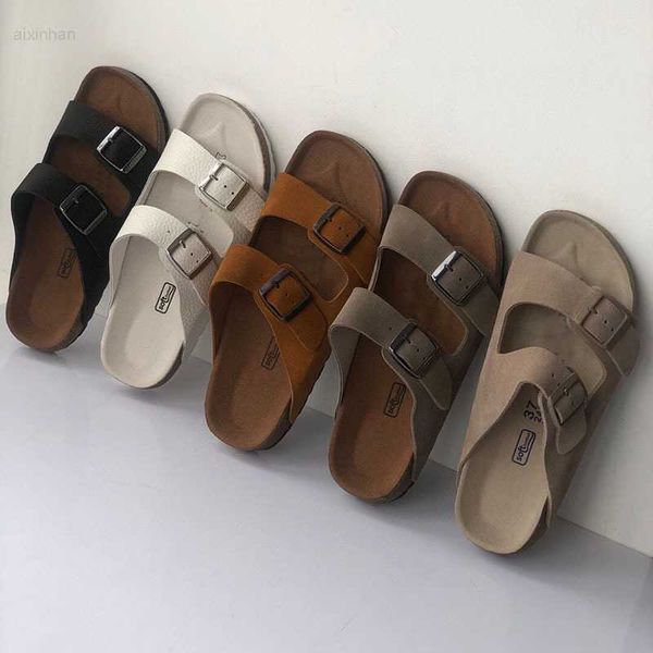 

2023 summer new boken women's shoes round toe open toe flat bottom thick bottom cowhide comfortable casual slippers, Black