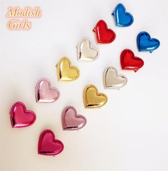 

love heart design shinning pu hair clips 30pcslot synthetic leather baby girls barrettes felt kids jewelry hairpins6269270, Slivery;white