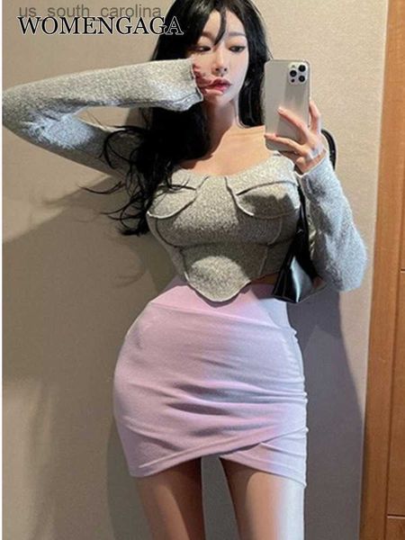 

skirts grey elastic womengaga cross hem short mini skirt skinny slim hip wrap skirt korea sweet women g41g l230522, Black