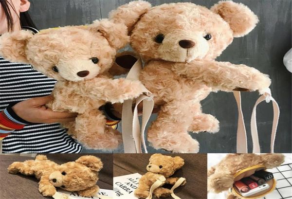 

children cute bear plush doll bags sweet girls kawaii plush one shoulder bags fashion kids princess messenger bag a50558627236, Black
