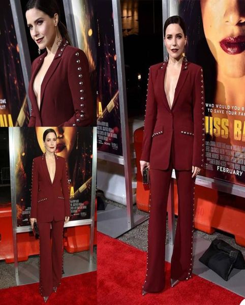 

women tuxedos spring red carpet burgundy leisure mother of the bride pants suit slim fit formal evening party prom wear 2 pieces8283216, Black;red