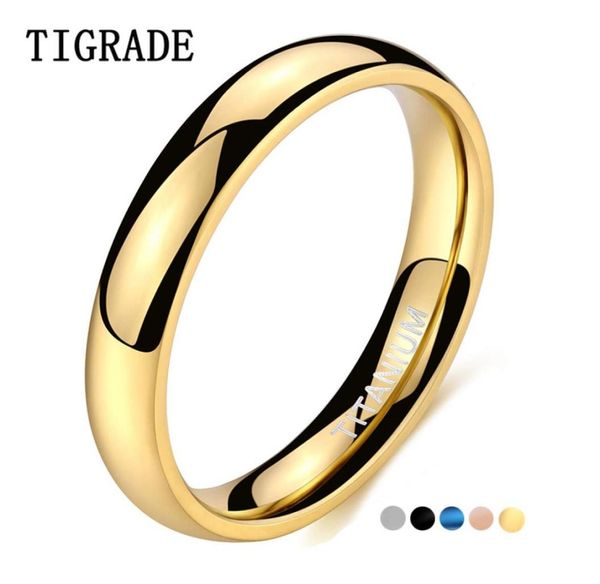 

wedding rings tigrade 4mm polished gold ring for men women black blue silver color band titanium size156706411, Slivery;golden